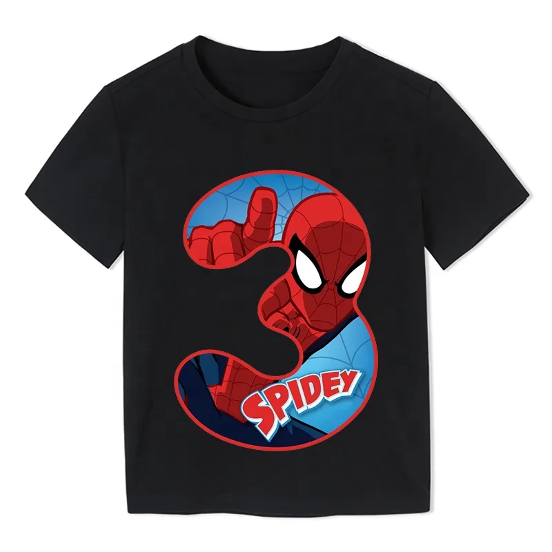 

Summer Happy Birthday Spiderman Hero Number Kids T-Shirts Superhero Boy Tshirt Baby Girl Kid Clothes, Picture