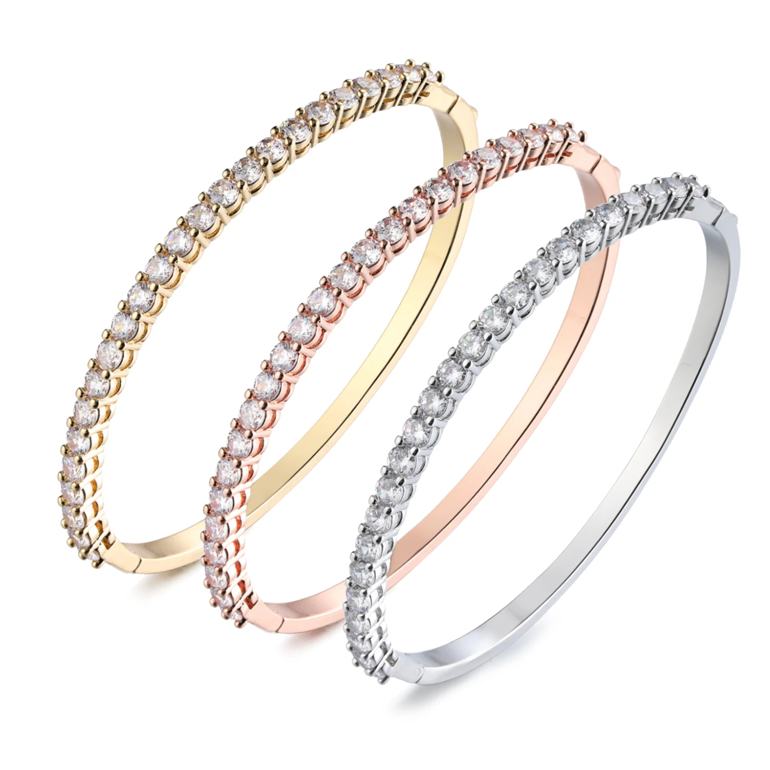 

OB Women Jewelry 2020 The Newest Women Jewelry Silver/Gold/Rose Gold Plating Copper Bangle With Clear Crystal Stone