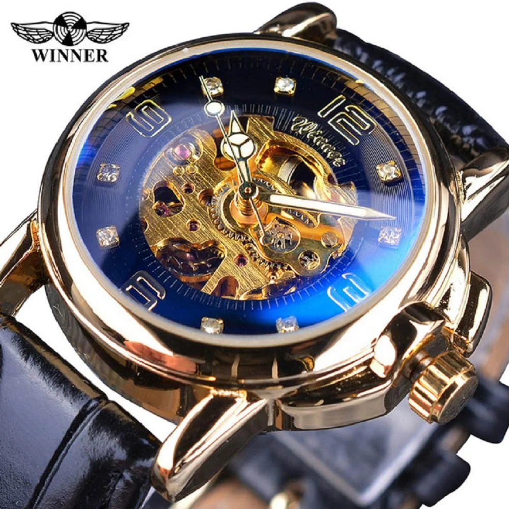 

Winner Ladies Watch Luxury Diamond Simple Skeleton Case Watches Women Automatic Mechanical Watch Lady Relogio Feminino, 4-colors