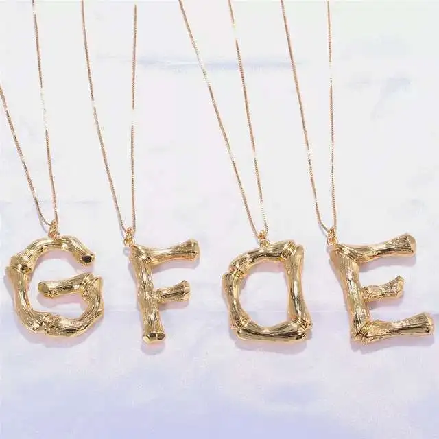 

Fashion design stainless steel 18K gold initial jewelry letter pendant bamboo letter necklace
