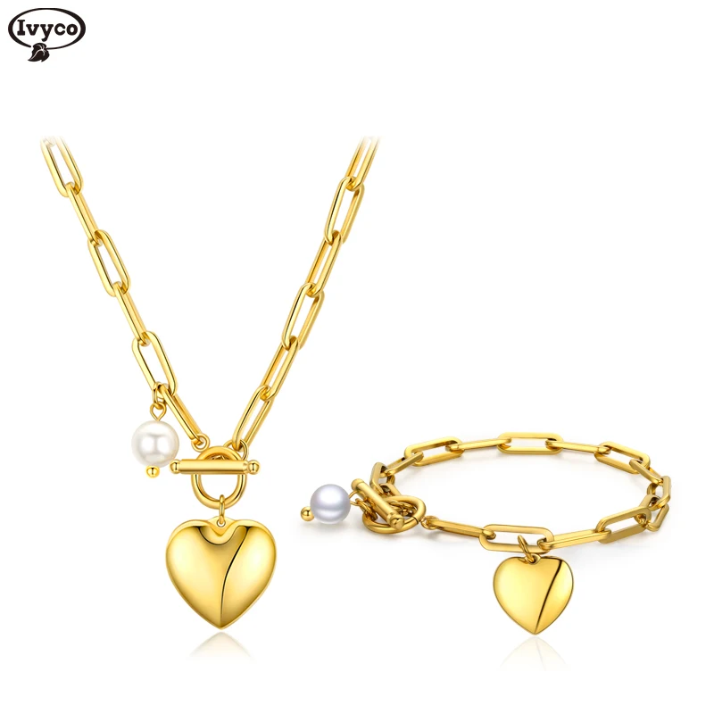 

Fashion jewerly heart necklace stainless steel set jewelry sets body silver jewelry