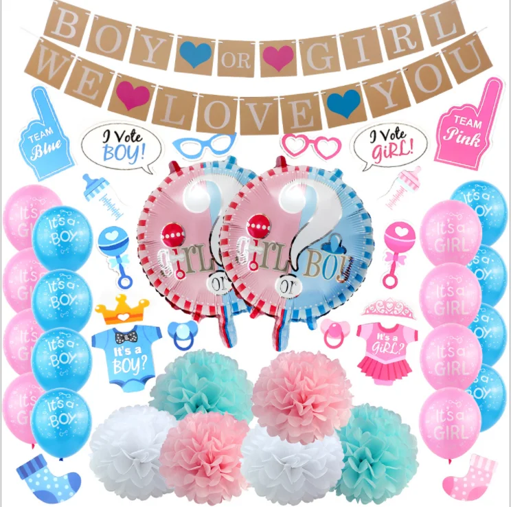 

Wholesale gender reveal party decoration set banner boy or girl birthday balloon set supplies
