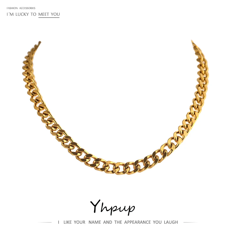 

Yhpup Charm Metal Texture Collar Necklace Jewelry Fashion Stainless Steel 18 K Chain Necklace 2021 Accessories