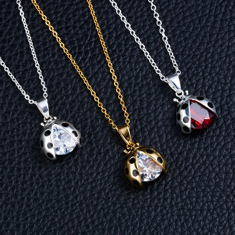 

Rinhoo 2020 Fashionable Statement White Zircon Ladybug Pendant Necklaces Jewelry For Women, As the picture