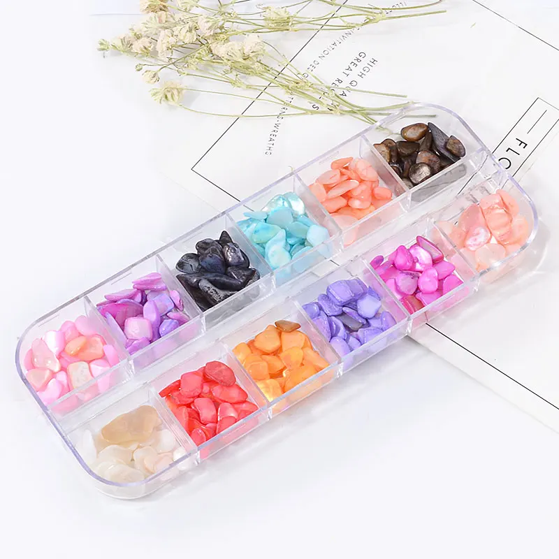 

12 Colors Shell Crushed Stones Gravel Flakes Marble Pattern 3D Charm Nail Art Decorations For DIY Nails Manicure Accessories