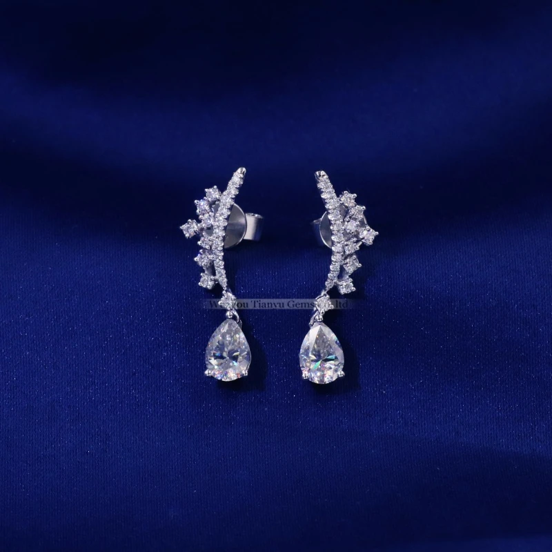 

Tianyu gems Charm Moissanite Earrings pear cut moissanite diamonds 10k white gold earring