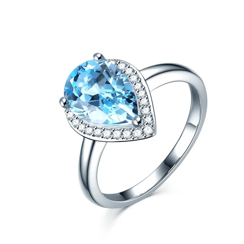 

2021 summer women's ring Charm Shiny blue water drop ring jewelry Engagement Rings