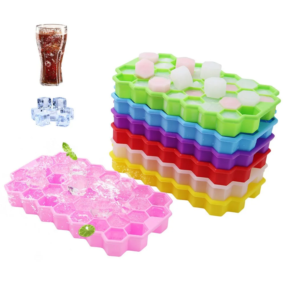 

BPA Free Food Grade Silicone Ice Cubes Trays with Lids Reusable 37 Cavity Honeycomb Ice Marker Molds for Chilled Drinks