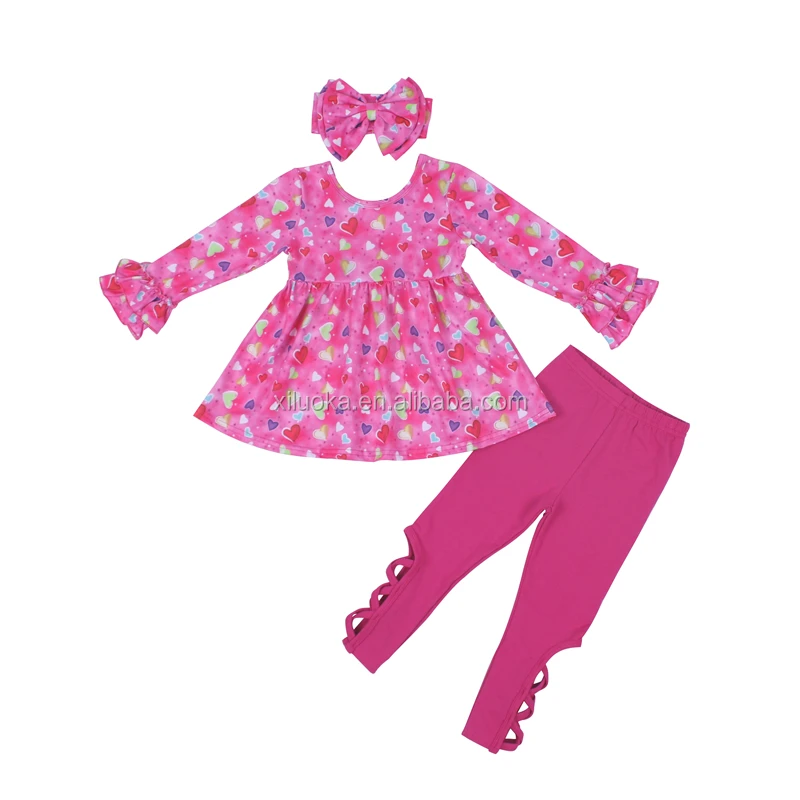 

Hot Sale Boutique Suit Pink Suit With Love Pattern Children Clothing Winter Baby Clothes, Picture