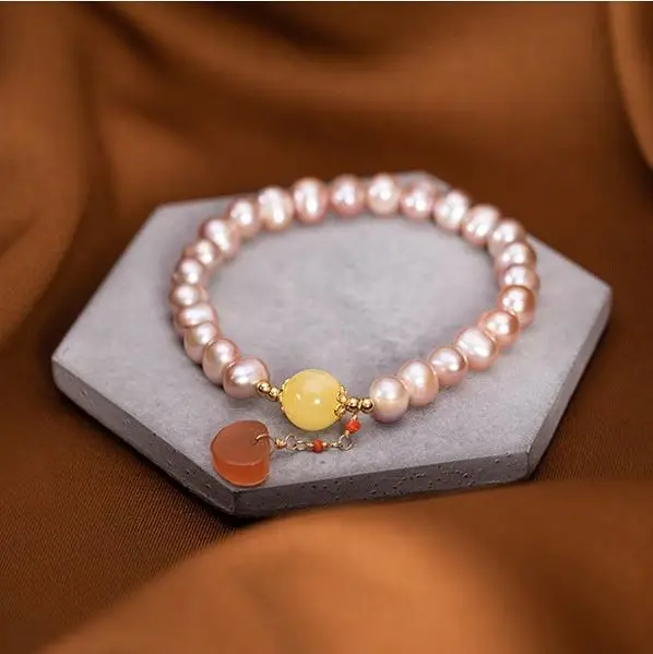 

Custom Size Freshwater Pearl Match Rainbow pearl Charm Elastic Bead Bracelet