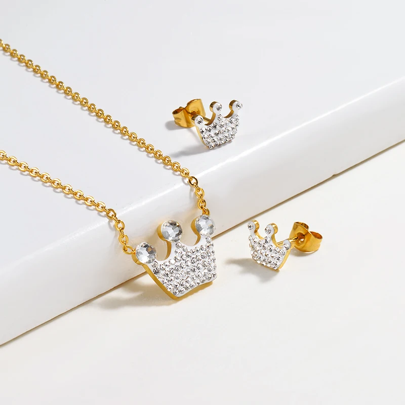 

BAOYAN Gold Plated Stainless Steel Jewelry Set Rhinestone Crown Women Jewelry Set
