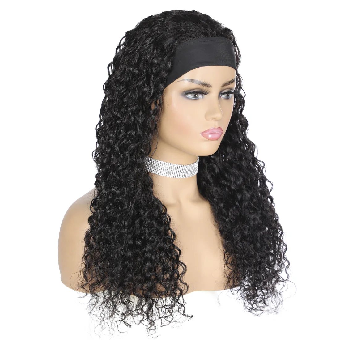 

Wholesale New Design Deep Curly Headband Head Band 100% Human Hair Wigs Vendors, Black