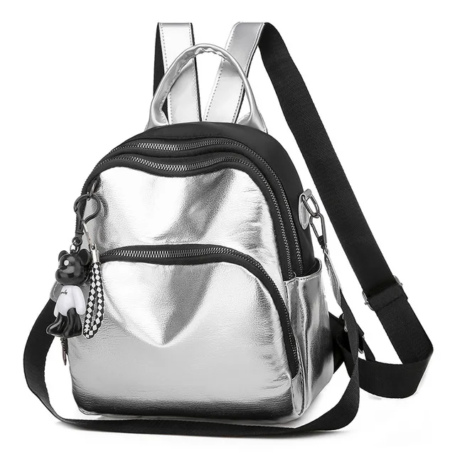 

Cheap High Quality New Style Silver PU Leather Girls School Teenage Ladies Mini Backpack, Black silver