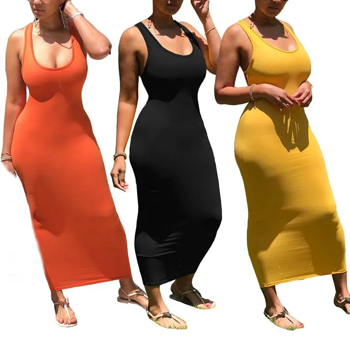 

FS1098D summer solid colors women bandage long dress