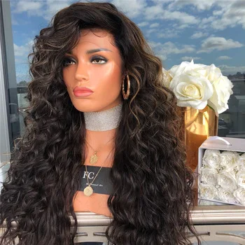 

Best selling in amazon Brazilian Virgin Synthetic Hair Deep Curly No Lace Front Wig With Baby Hair, Black