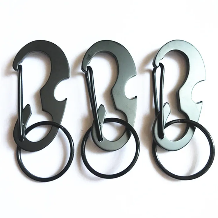 

JW-057 Outdoor Multi Functional Black D-ring Carabiner Key Chain Beer Bottle Opener Key