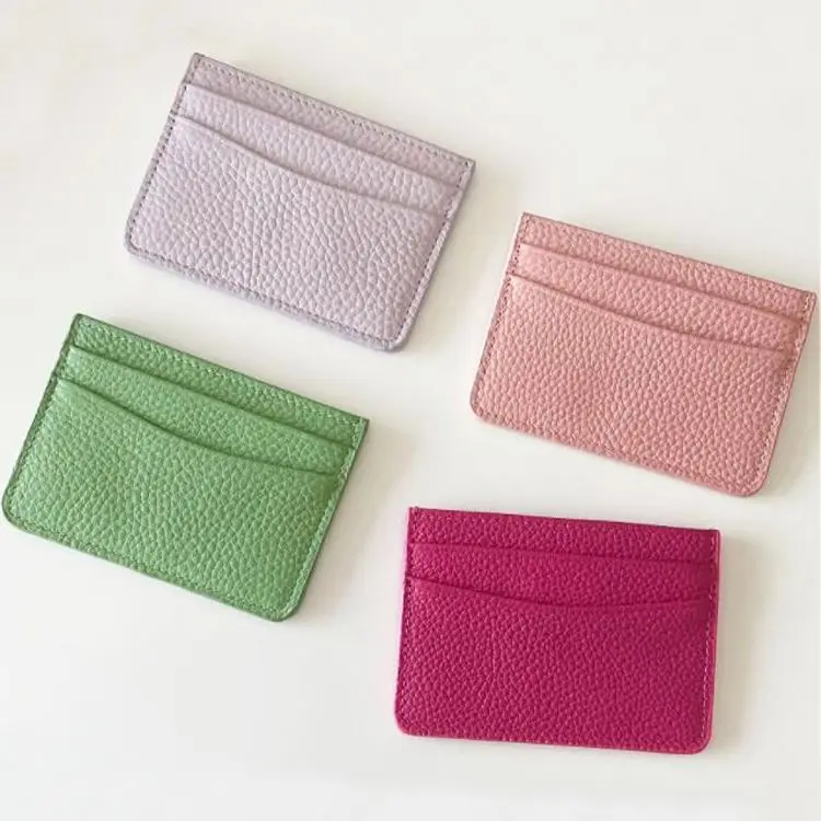

Custom RFID Slim Front Pocket Wallet Minimalist Saffiano Vegan Leather Custom Id Credit Card Holder For Women, Pink/beige/purple
