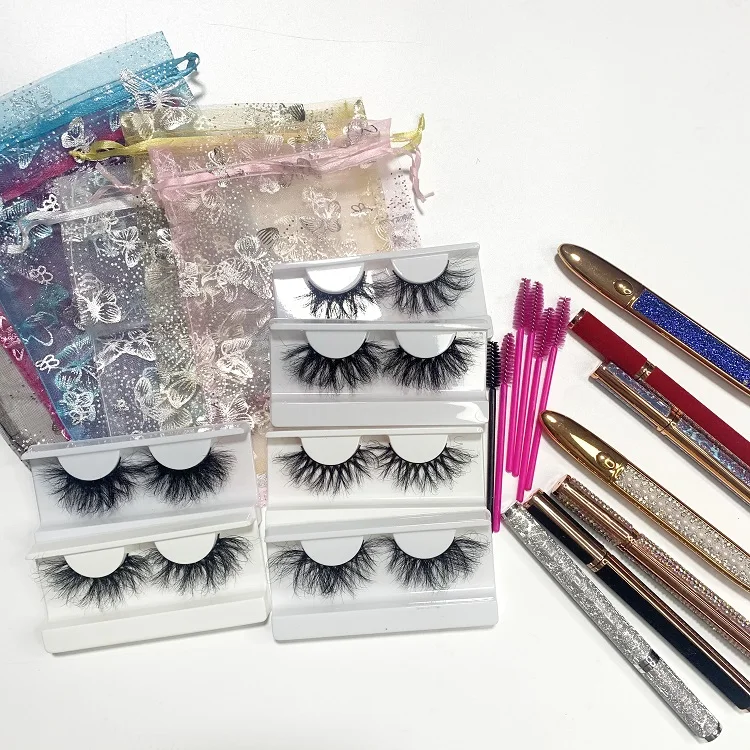 

Free Shipping Lash Kit Butterfly Eyelash Bag Wholesale 25mm Fluffy Eyelashes Mink With Lashglue Pen Eyeliner