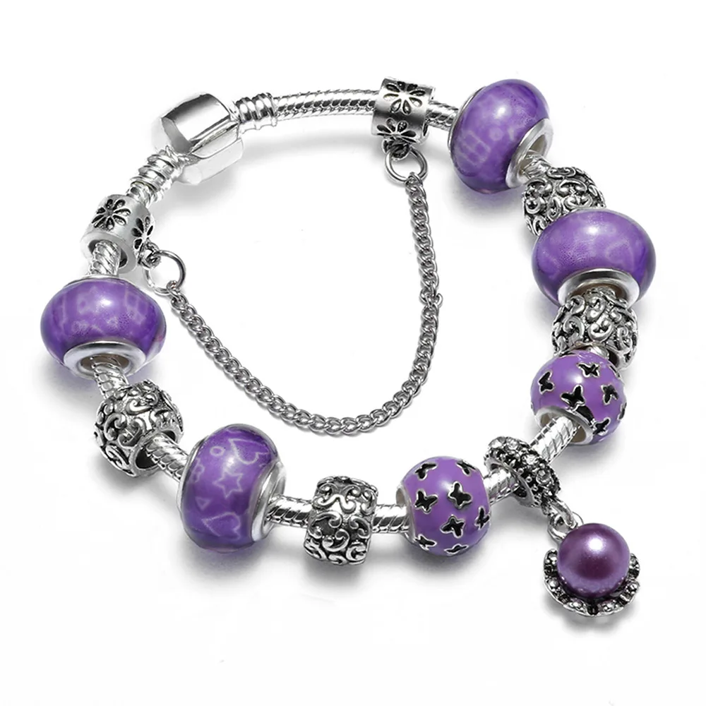 

Rose Gold Charm Bangles Diy Pan Jewelry Beaded Set Chain Bracelet For Women Girls