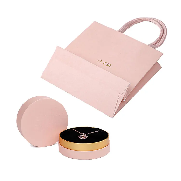 

Wholesale Luxury Pink Circle Earring Ring Necklace Jewelry Packaging Box And Bag, Customized color,pink,white,green,black,gray and so on