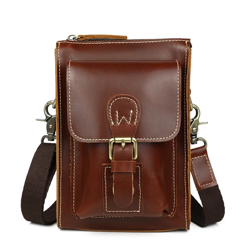 

NP429-3 Wholesale Outdoor leisure genuine leather men's single shoulder messenger Waist bags, Black,brown,dark brown
