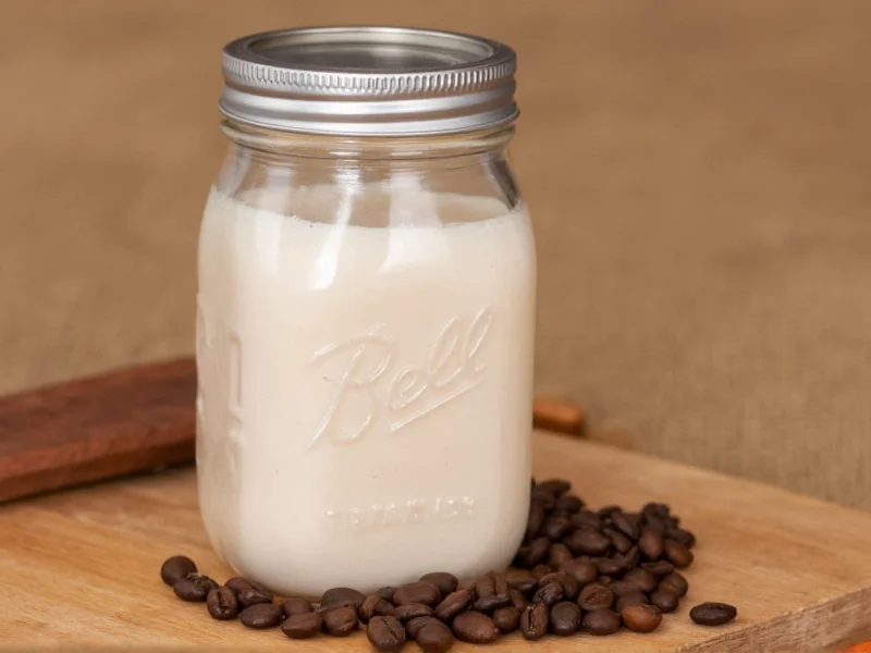 Homemade coffee creamer in mason jar with coffee beans