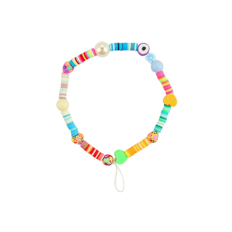 

hot new plastic beaded chain pearl five-pointed star fruit soft ceramic short mobile phone lanyard