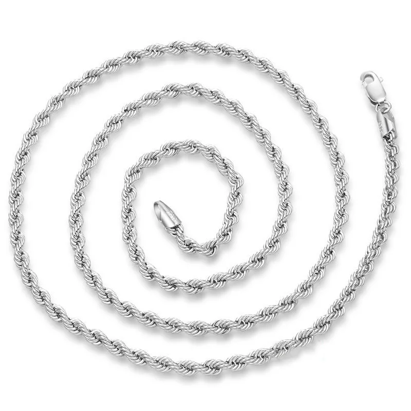 

Wholesale Fashion Punk Twist Rope Chain Personalized 925 Sterling Silver Men Twisted Singapore Chain Necklace, Silver color
