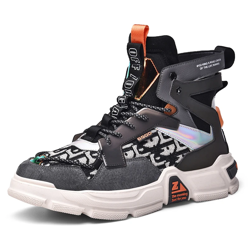 

Dropshipping 1pcs Men High Top Chunky Sneakers Fashion Men's Reflective Platform Shoes Comfortable Leisure Footwear Plus Size