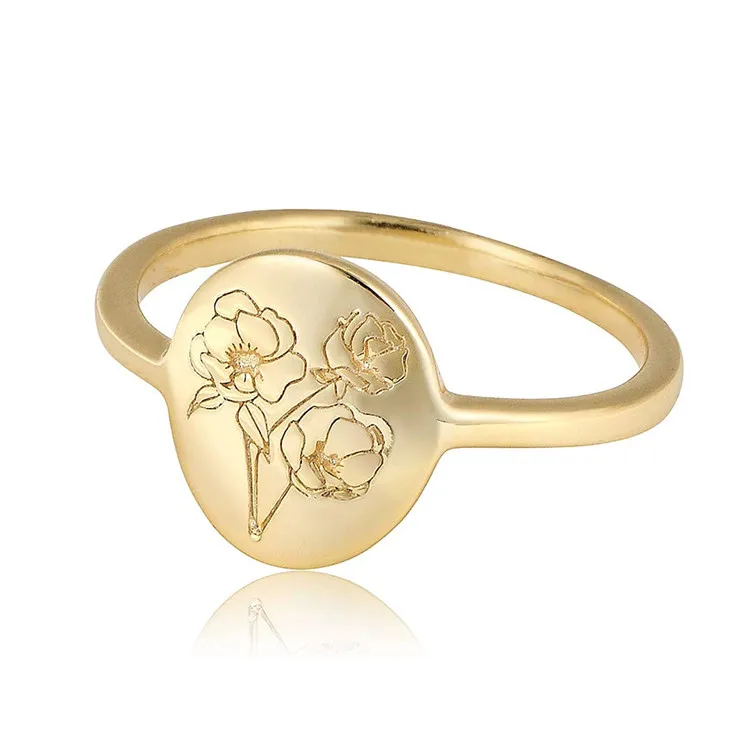

Lxuryl custom gold plated birth flower engraved 925 sterling silver ring