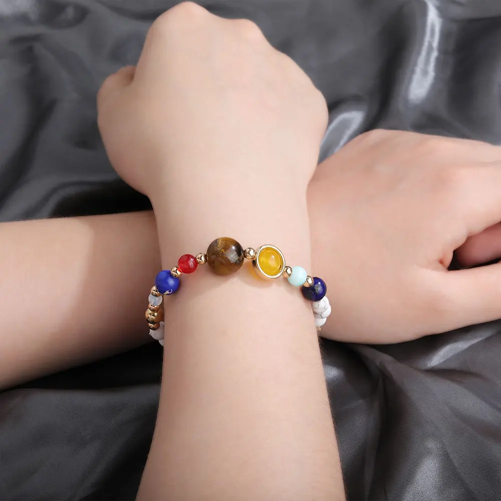 

New 7 Chakra Bracelet Solar System Natural Stone Bead Bracelet Universe Galaxy Eight Planets Braided Bead Bracelet