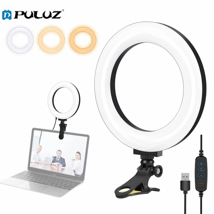 

In stock PULUZ 6.2 inch 16cm Ring Selfie Light LED Curved Vlogging Photography Video Lights with Monitor Clip Holder