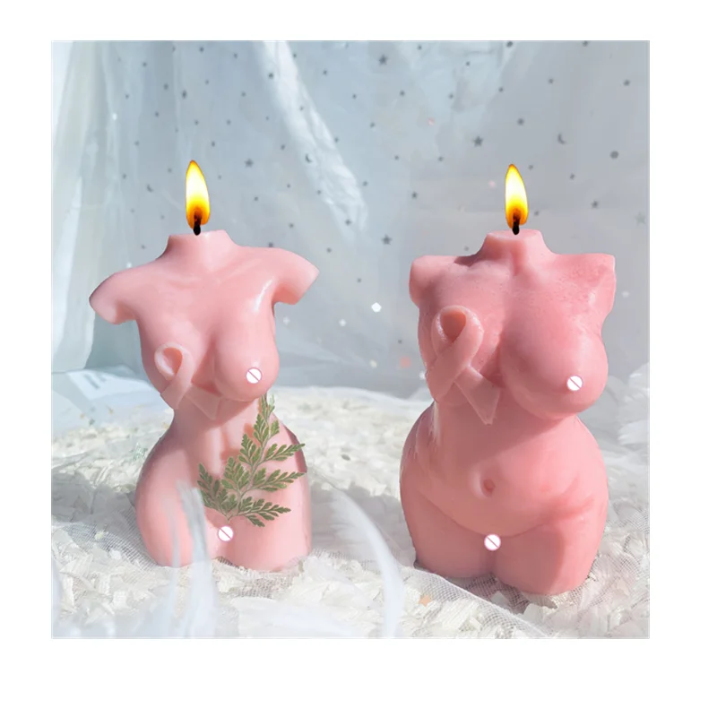 

New Design Scented Soy Human Naked Curvy Mastectomy Breast Cancer Candle Mould Pink Ribbon Body Women Torso Silicone Candle Mold