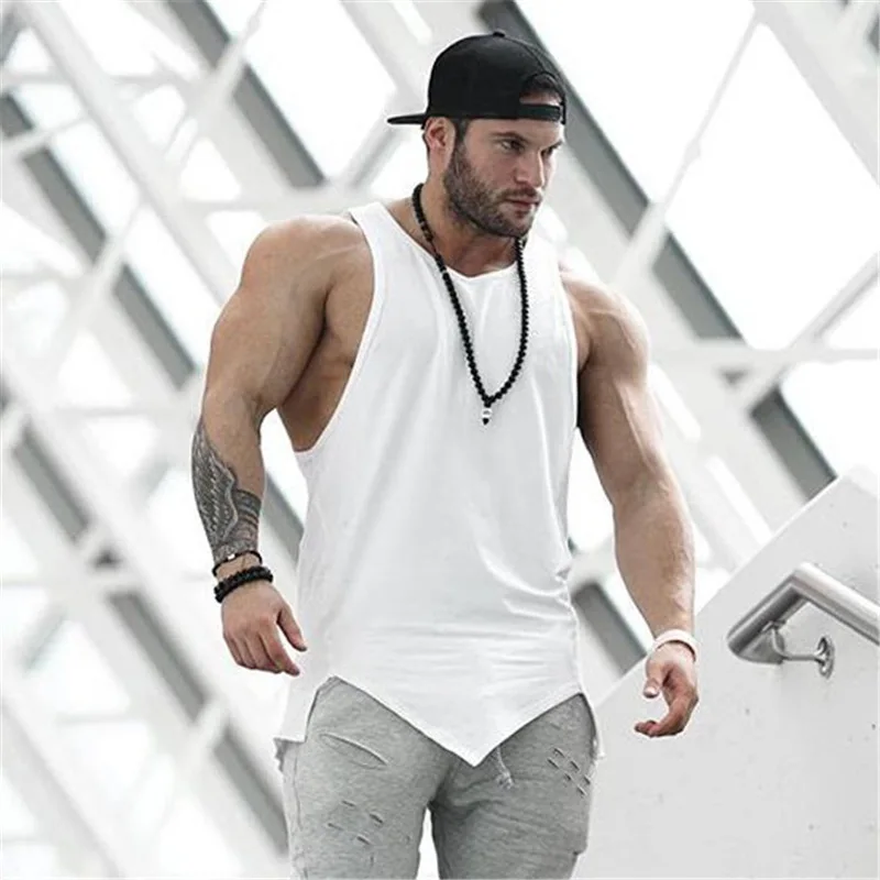 

Plain Color Loose Gym Fitness Clothing Muscle Vest Bodybuilding Mens Long Tank Top, Black,white,gray,red