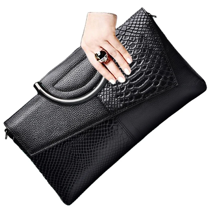 

Xinyu High Quality Pouch Ladies Crystals Bag Leather Man Luxury Designer Slim Purses Clutch Bags, Black