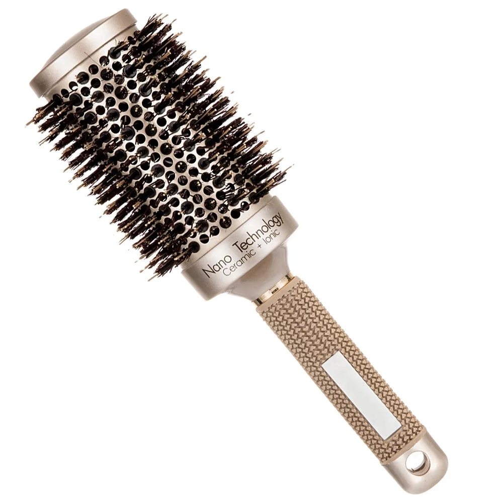 

Factory Price Rubber Handle Round Salon Nano Ionic Technology Ceramic Boar Bristle Salon Hair Brush, Blue&white