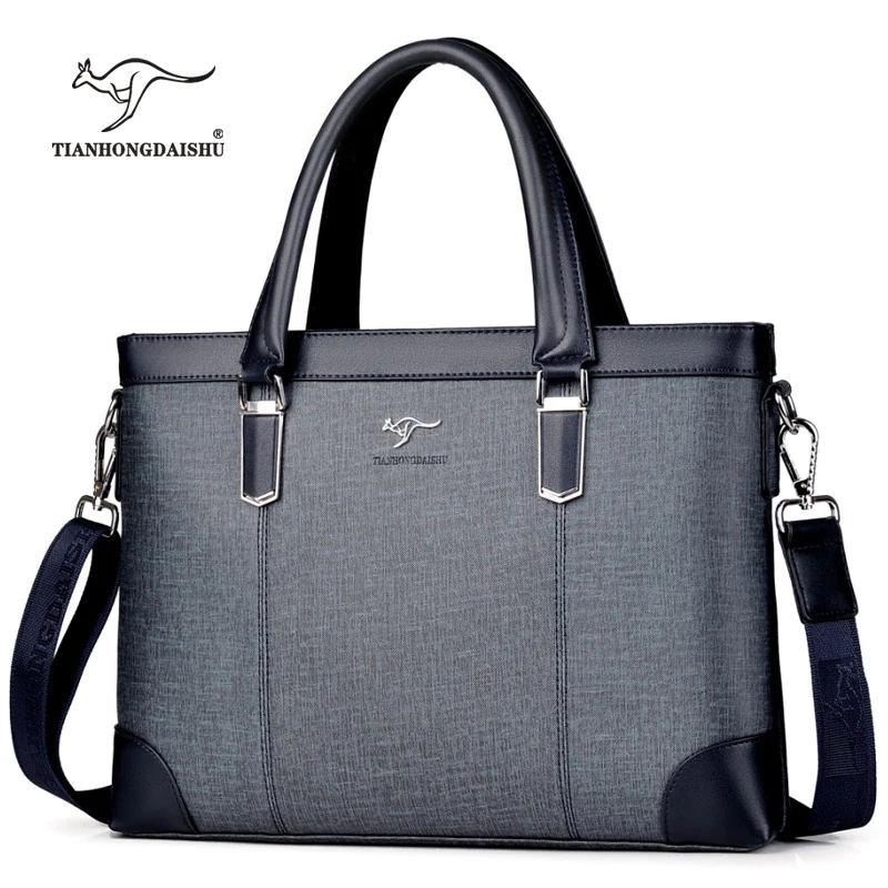 

Men's Briefcase Canvas Business Travel Handbag One-shoulder bag Durable waterproof cross-body bag, Blue and black