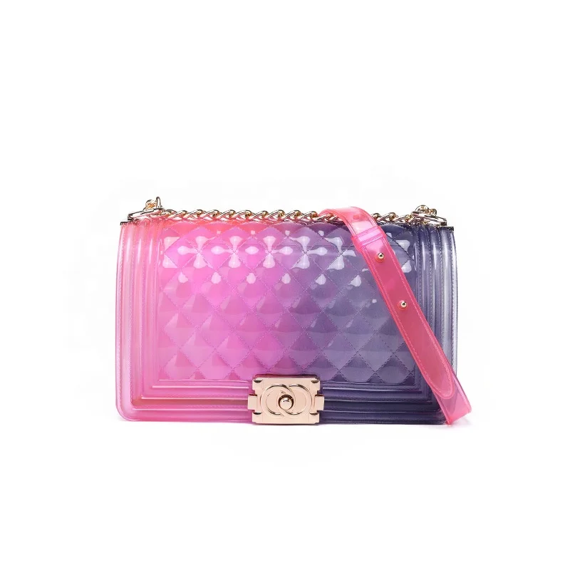 

Fashionable color PVC Geometric jelly diagonal chain transparent mini female bag