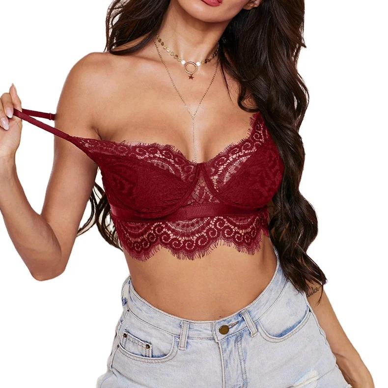 

Strapless breathable bra with lace hollowed-out thin underwear, Black,burgundy,blue