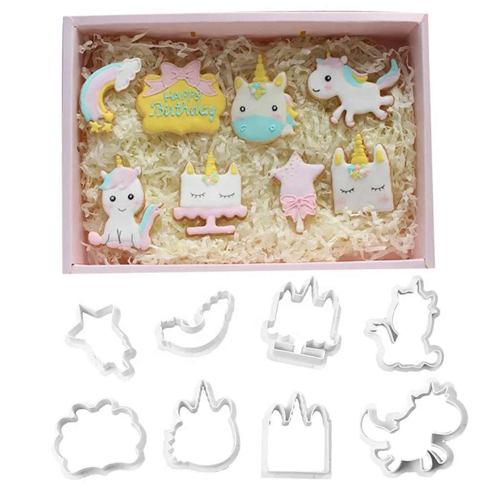 

8Pcs/Set DIY Cute Cartoon Unicorn Horse Shape Fondant Cake Cookie Cutter Mold Biscuit Decorating Moulds Kitchen Baking Tools, White