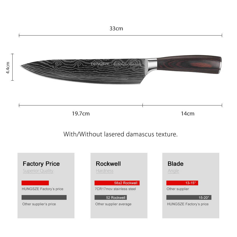 
7Cr17Mov chef knife 8 inch damascus laser steel japanese kitchen knife 