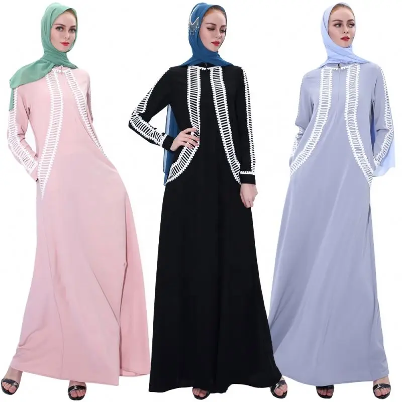 

2020 New model dubai women abaya best selling polyester islamic clothing muslim dress, Pink,black , blue grey