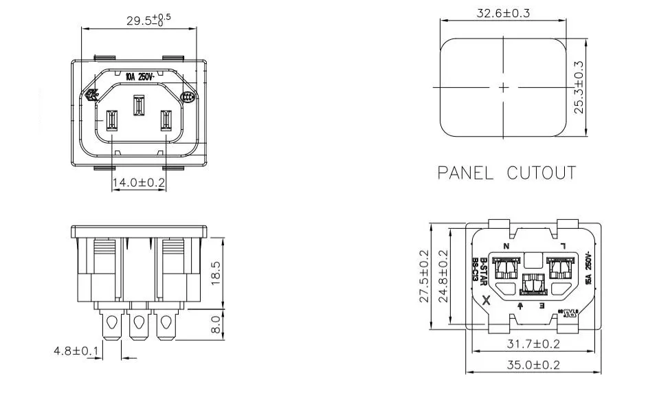 Iec 320 C13 Female 3pin Panel Mounting Ac Inlet Receptacle - Buy