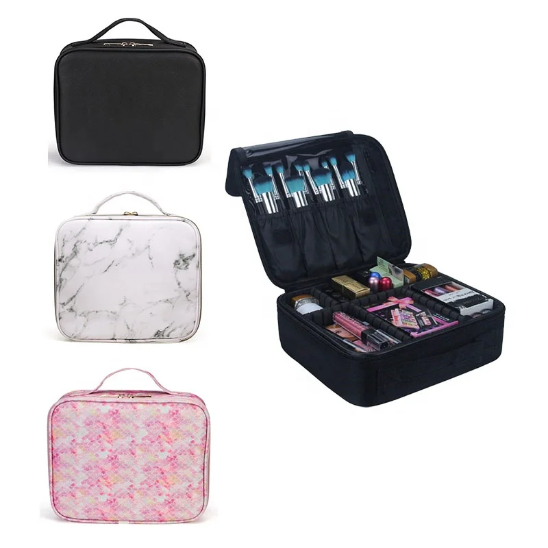 

Travel Portable Large Leather Makeup Handbags Cosmetic Bags & Cases For Toiletry Jewelry Black