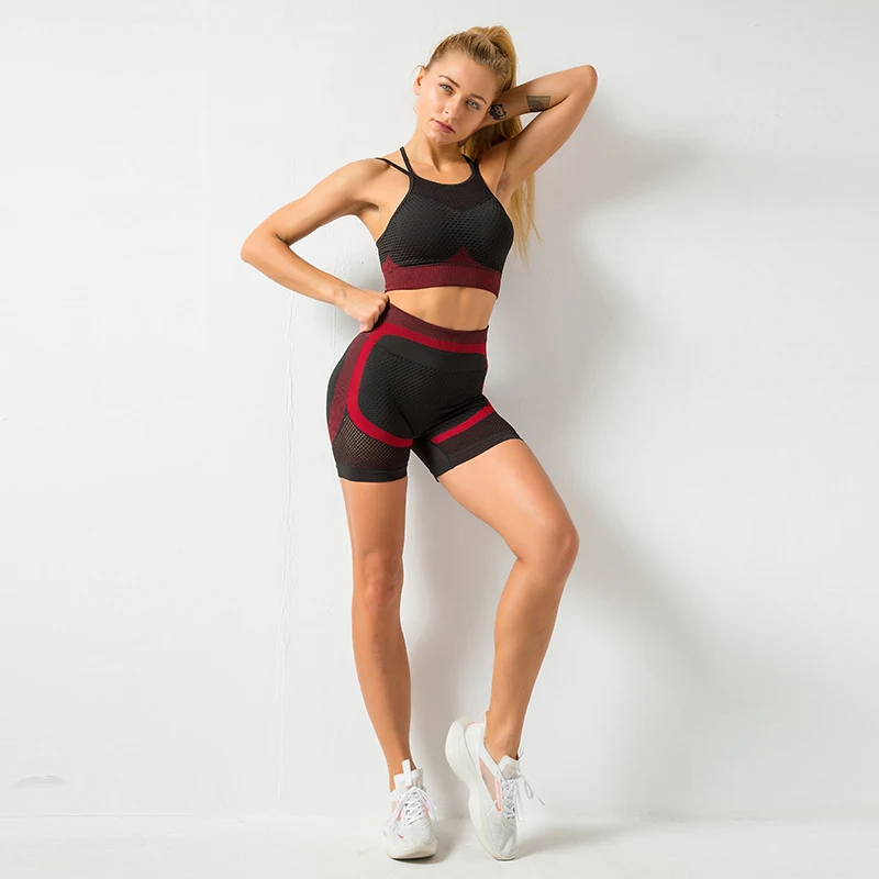 

amazon hot sale women yoga shorts mesh legging yoga crop top fitness bra athletic wear