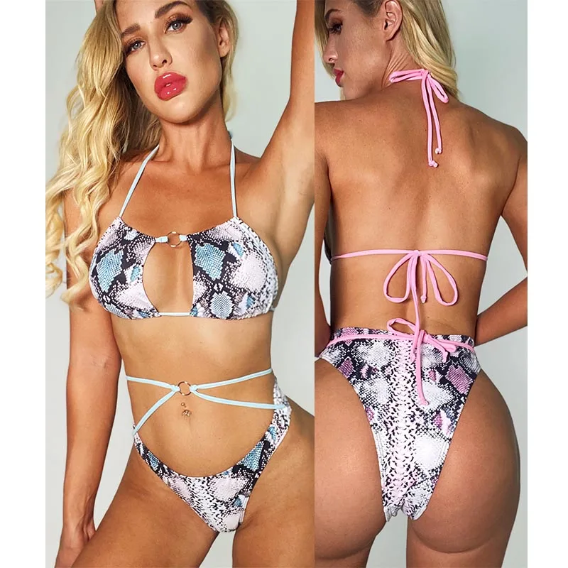 

Free Shipping snake skin animal print custom girl bikini for women two piece girl bikini swimwear