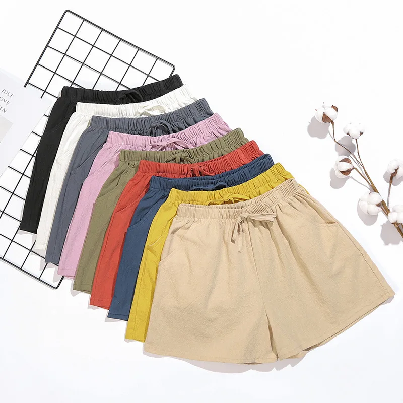 

2022 New Women's Shorts Hot Summer Casual Cotton Linen Shorts Plus Size Mid Waist Short Fashion Woman Streetwear Short Pants xxz