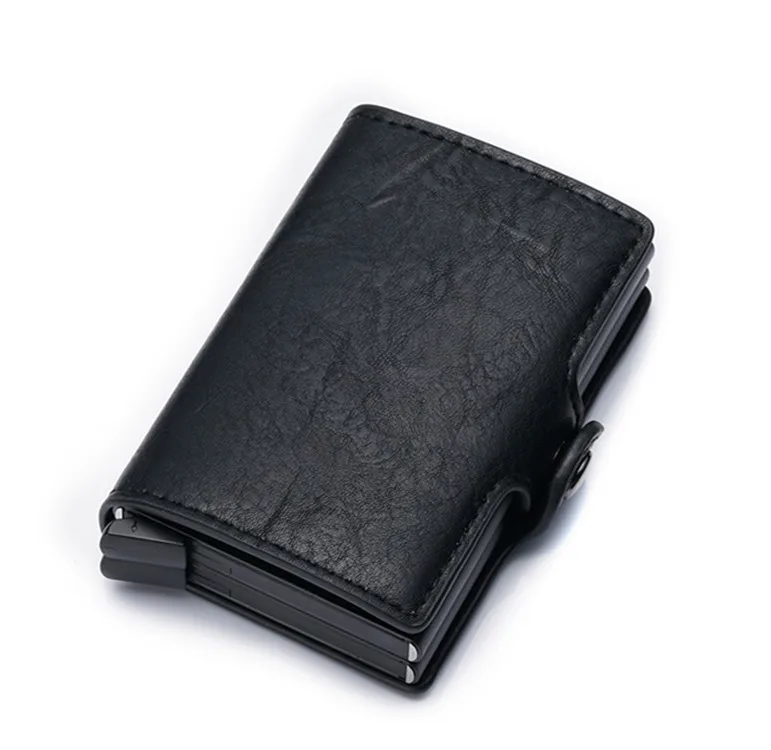 

Personalized Business Card Holder 2 layer Leather Aluminum Metal Name Card Case Box For Men Woman wholesale