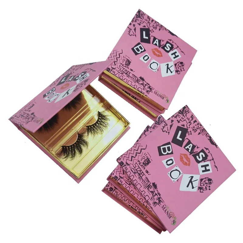 

Pink lashbook packaging wholesale 3d thick fluffy lashes vendor wispie mink lashes eyelash boxes custom logo packaging
