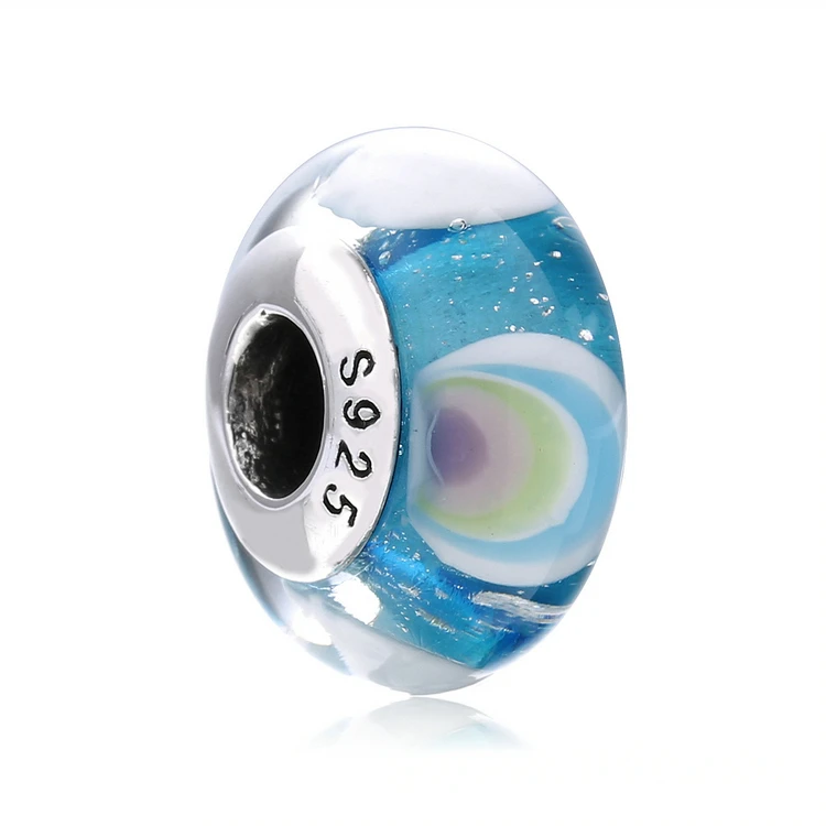 

New premium custom design multi color genuine silver charm glass bead, Rose gold
